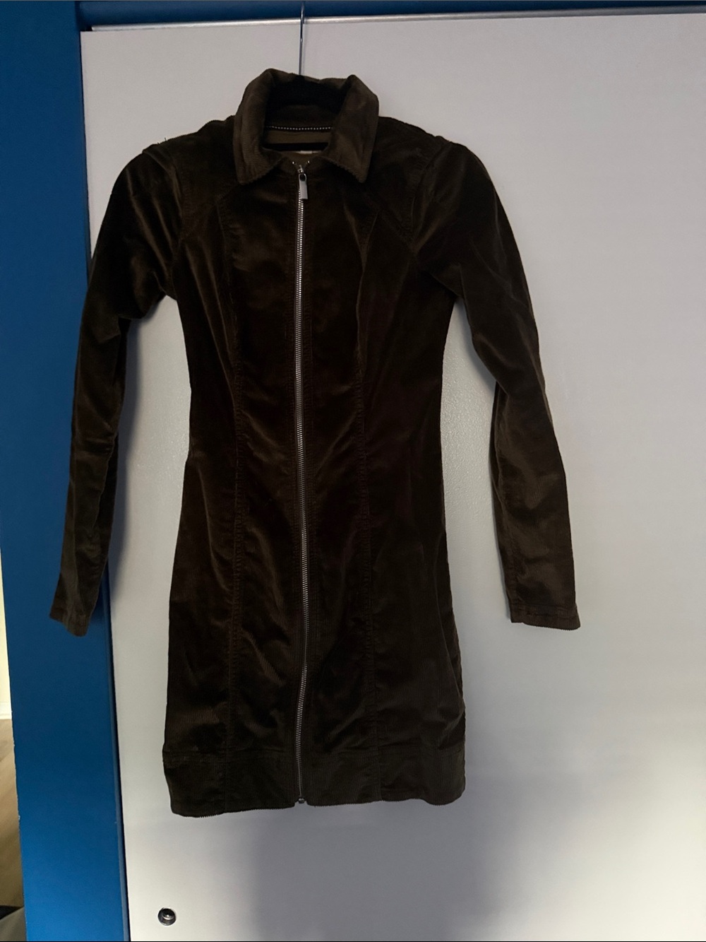 Anthropologie Dark Brown Velvet Zip-Front Long Sleeve Dress